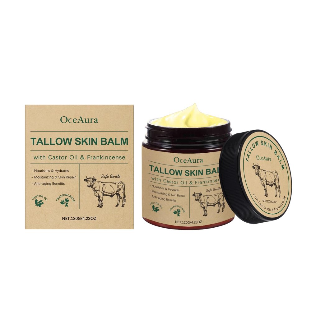 Aeviani Tallow Skin Balm with Castor Oil & Frankincense, Natural Moisturizing Face & Body Balm for Women & Men, Helps Combat Early Signs of Aging & Protect Against Environmental Damage, 120G/4.23OZ