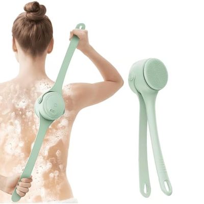 4-in-1 Electric Bath Brush, Shower Brush with Long Handle,2 Speed & Dual Handle,Waterproof Electric Body Brush for Cleaning,Exfoliating,Massaging Skin (Green)