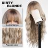 yinxx240708 26 inch Long Wave Wigs with Bangs,Curly Wigs for Women Heat Resistant Synthetic Wig for Women with Thinning Hair(1B/Pink) view 4