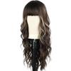 yinxx240708 26 inch Long Wave Wigs with Bangs,Curly Wigs for Women Heat Resistant Synthetic Wig for Women with Thinning Hair(Brown Highlight) view 1