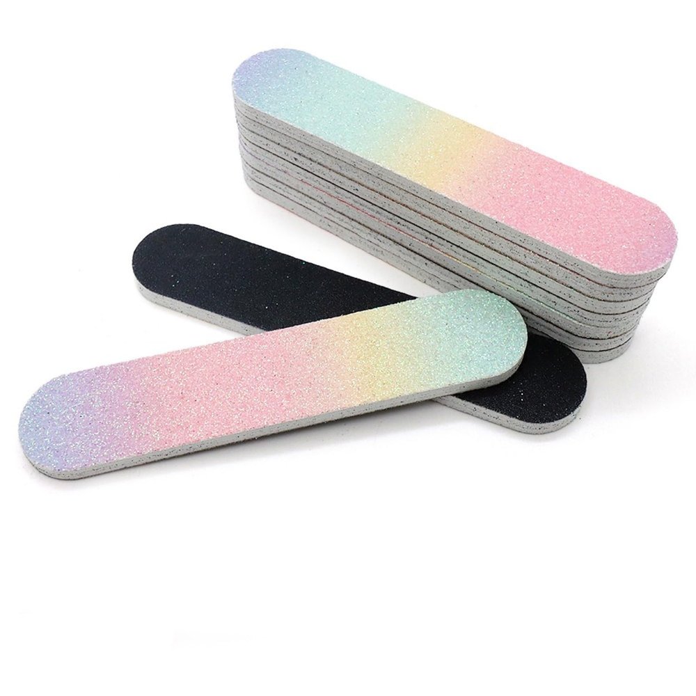 100 Sets of 9cm Rainbow Glitter Nail Art rubbing Strips, polishing Strips, Nail Files, Nail Accessories Tools for Wearing and Threading