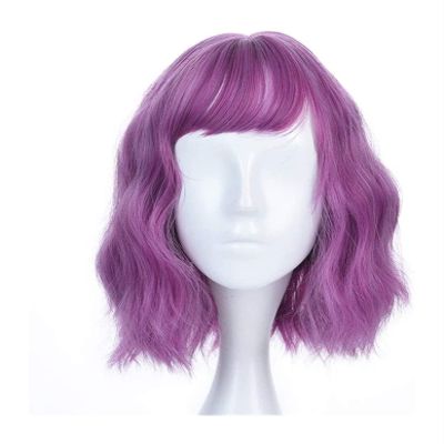 LOPASJNCS Wigs Human lace Front Kawaii Cosplay Purple red caps Cute Little Curly Wig woman Short Wavy Invisible Trace