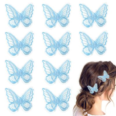10Pcs Blue Butterfly Hair Clips Lace Embroidery Butterfly Hair Clips Cute Y2k Hairs Clip 90s Fairy Hairs Bow Pins Small Wedding Bridal Party Accessories for Girls Women Halloween Party Decor