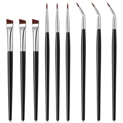 9 Pcs Fine Angled Eyeliner Brush,Eyeliner Brushes Set Straight Head Fine Curved Head Sickle Flat Angle Blade Brush Synthetic Bristles Ultra Thin Slanted Flat Angle for Beauty Cosmetic Tool