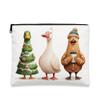 Christmas Duck Makeup Bag, Cute Cartoon Cosmetic Pouch for Women, Portable Canvas Zipper Organizer, Holiday Skincare Toiletry Bag 7x9 Inch view 1