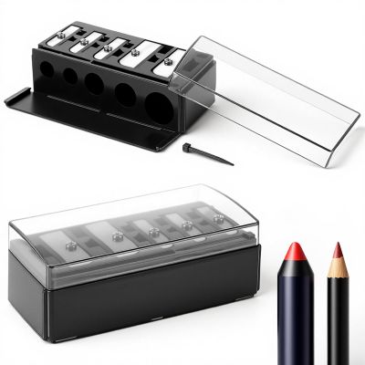 2 Pcs 5 Hole Cosmetic Long Point Manual Pencil Sharpener Makeup Eyeliner Pencil Sharpener with Plastic Lid Lip Liner Pencils Eyeliner Eyebrow Sharpeners Handheld Cosmetic Manual Tools for Women Black