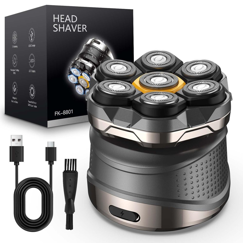 HOOICB Bald Head Shaver for Man, Cordless Electric Razor with 7D Floating Blades, Wet & Dry Use, USB Rechargeable Grooming Kit