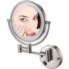 8 Inch Wall Mount Makeup Mirror for Bathroom, USB Rechargeable Magnification Vanity Mirror, Double-Sided 360 Rotatable Cosmetic Mirror Extendable Shaving Mirrors with Lights, Brushed Nickel view 1