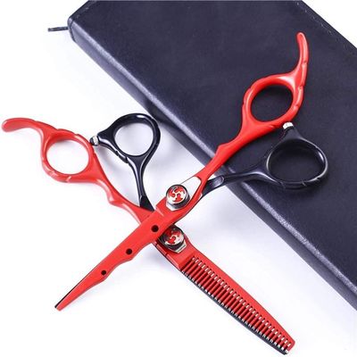 6" Hairdressing Scissor,Barber Hair Trim and Cut Thinning Hair Scissor Combination Set Hair and Hair Thinning Set for Barber Stylist and Home DIY Red