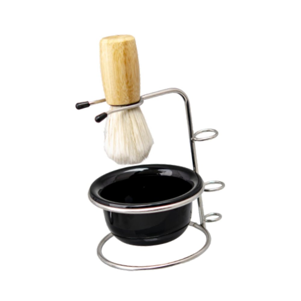 3 in 1 Shaving Brush Set for Men with Bowl and Stand, Wet Shave Kit with Nylon Bristles, Portable Bathroom Grooming Kit for Daily Care