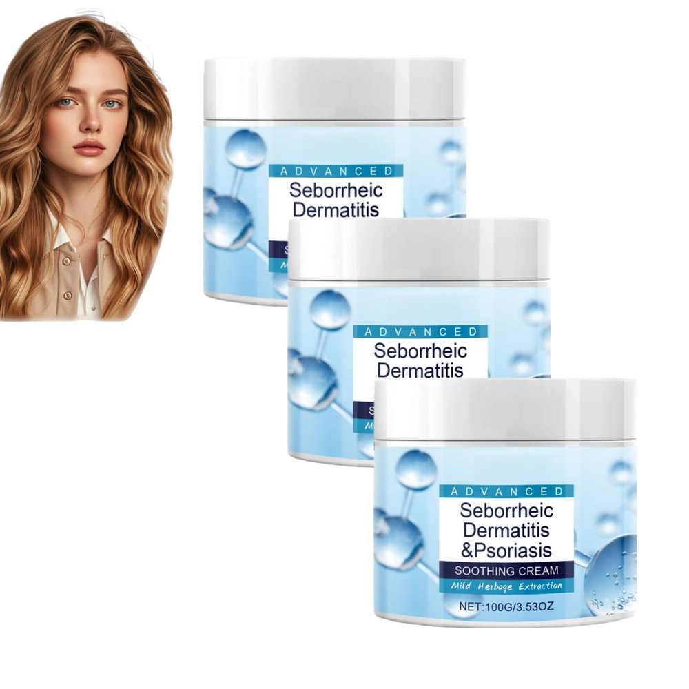 Scalp Soothing Cream for Seborrheic Dermatitis & Psoriasis Relief - Moisturizing Treatment for Itchy Scalp, Dandruff Control with Natural Herbal Extracts - 100g (3 pcs)