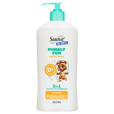 Suave Kids Purely Fun, Shampoo and Conditioner 2-in-1, Oatmeal and Honey, Tear Free, with 100% natural Oat & Honey, 0% dyes, parabens, phthalates and mineral oil, 18 oz