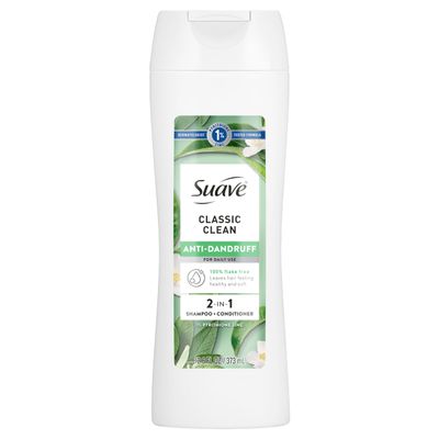 Suave Anti Dandruff 2 IN 1 Shampoo & Conditioner For Women, Classic Clean, 1% Pyrithione Zinc Dandruff Treatment, Controls Flakes, Itch & Dry Scalp, 12.6 FL OZ