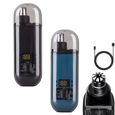 2-in-1 Nose Hair Trimmer - for Effortless, Waterproof Nasal Hair Cutter with Digital, Groom with Precision, Rechargeable, Electric Nose Hairs Trimmer for Men Women (Black*Blue)