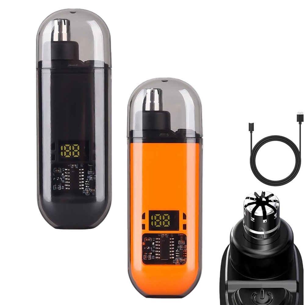 2-in-1 Nose Hair Trimmer - for Effortless, Waterproof Nasal Hair Cutter with Digital, Groom with Precision, Rechargeable, Electric Nose Hairs Trimmer for Men Women (Orange*Black)
