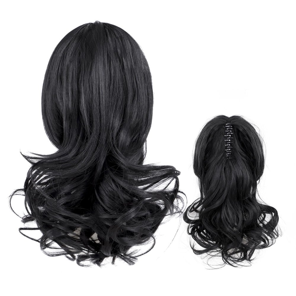 14Inches Claw Clip Ponytail Extension Synthetic Hair Extension Ponytail Clip on Ponytail For Women Natural Looking Hairpiece(Black)