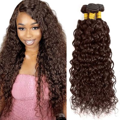 #4 Bundles Water Wave Human Hair Bundles Chocolate Brown Bundles Human Hair 30 32 34 Inches Unprocessed Brazilian Virgin Hair Extensions 3 Bundles 300g Total for Black Women Brown Bundle