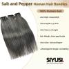 SIYUSI Salt and Pepper Human Hair Bundles 22 22 22 Inch Straight Human Hair 3 Bundles 100% Unprocessed 12A Brazilian Hair Weave Extensions Natural Gray-White Color view 2