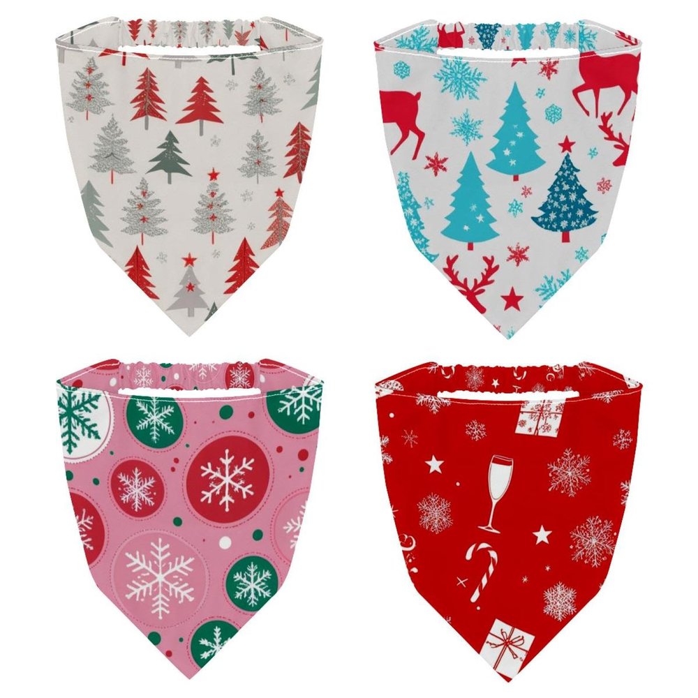 RODAILYCAY 4 PCS Hair Scarf, Christmas Snowflake Chiffon Bandanas Kerchief, Non Slip Triangle Headband Bandana for Women Girls