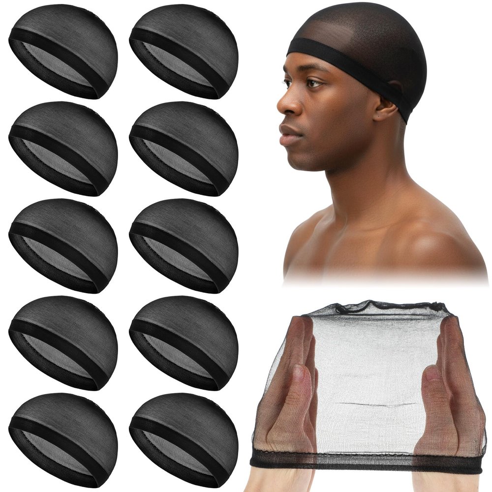 10 Pcs Stocking Wig Caps for Women Men, Ultra Thin Stretchy Wave Cap Hair Net Skull Caps for Women Men Knit Stretchy Beanie Cap for Sleeping Sports Daily Grooming & Styling Black