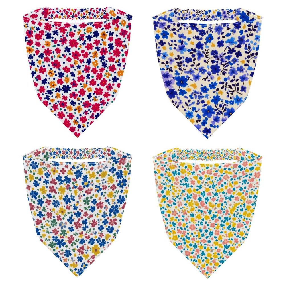 RODAILYCAY 4 Pack Colorful Flower Floral Pattern Hair Scarfs Headband, Triangle Head Scarves, Non Slip Hairband Bandanas, Head Kerchief for Women Girls