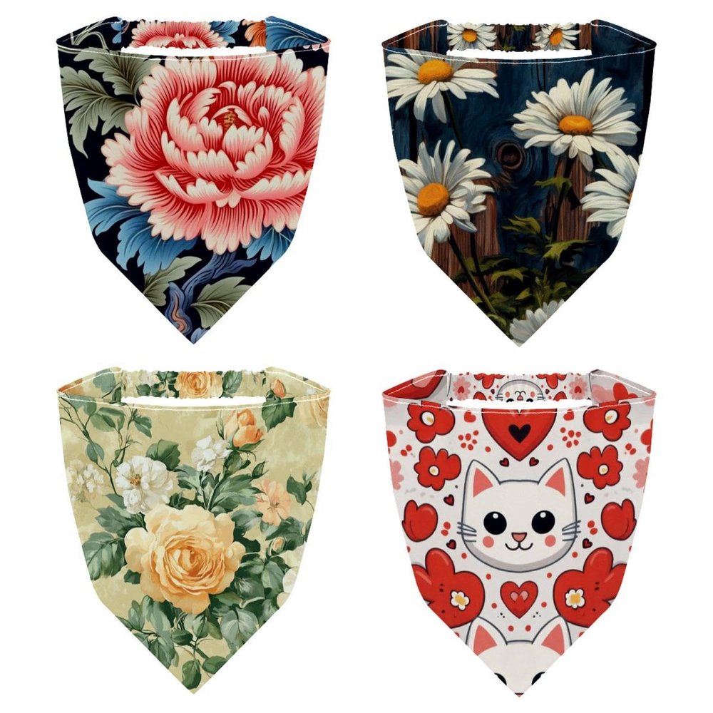 RODAILYCAY Flower 4 Pieces Hair Scarf, Chiffon Head Kerchief, Non Slip Triangle Headband Bandana for Women Girls