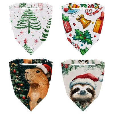 RODAILYCAY 4 Packs Hair Scarfs, Elastic Hair Scarf Headband, Triangle Kerchief, Funny Capybara Next to Christmas Tree Non Slip Head Hairband Bandanas