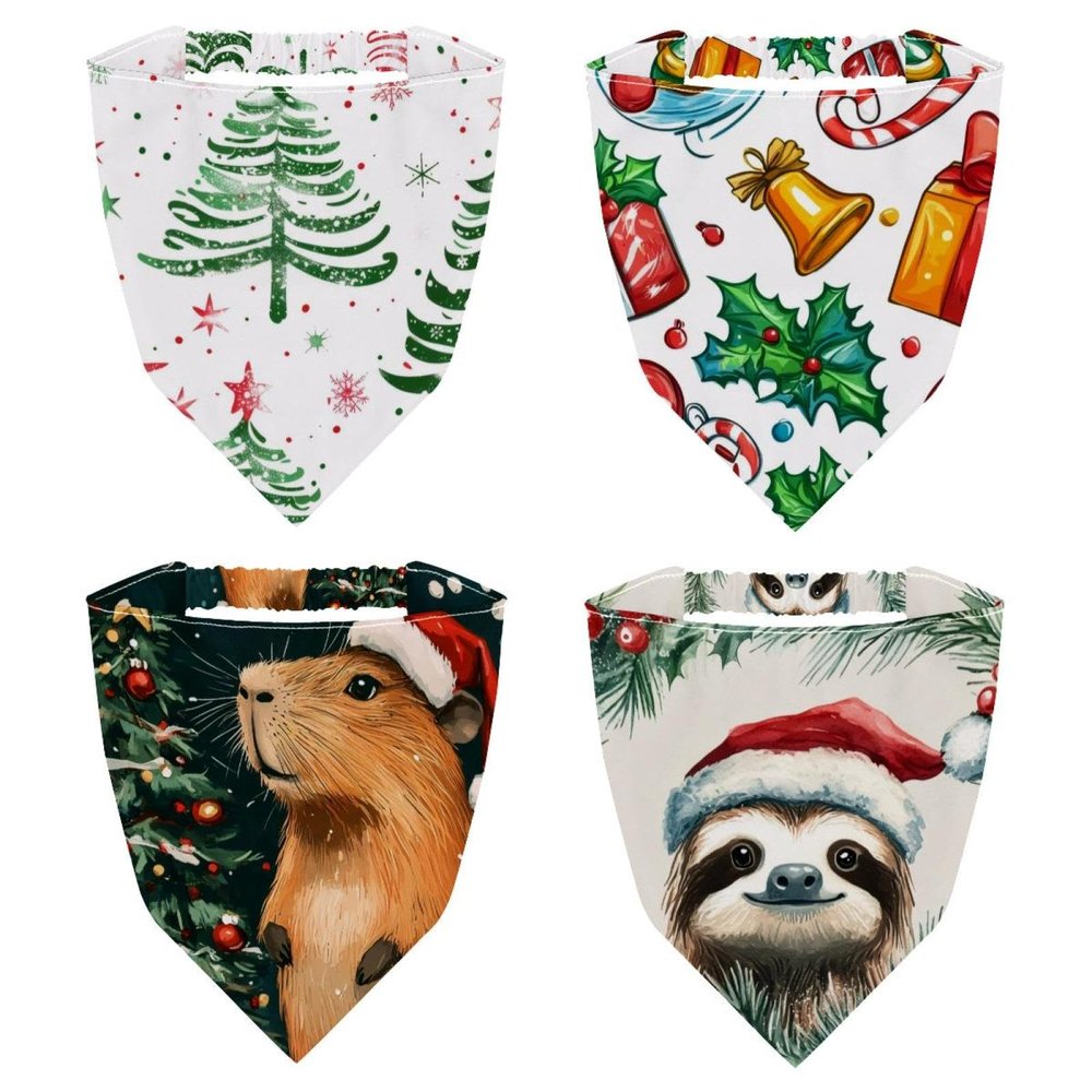 RODAILYCAY 4 Packs Hair Scarfs, Elastic Hair Scarf Headband, Triangle Kerchief, Funny Capybara Next to Christmas Tree Non Slip Head Hairband Bandanas