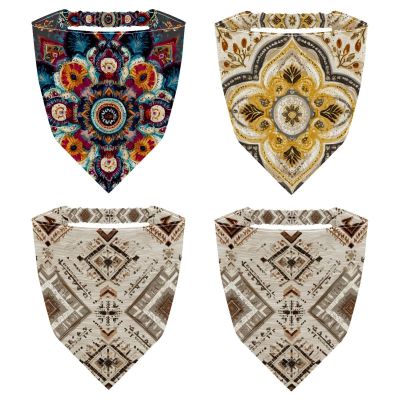 RODAILYCAY 4 Pieces Hair Scarfs Headband, Triangle Head Scarves, Non Slip Hair Bandanas, Retro Beige Ethnic Pattern Head Kerchief for Women Girls