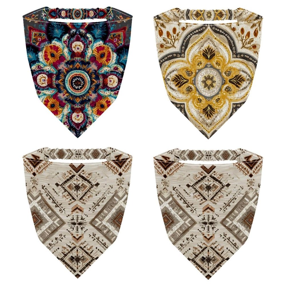 RODAILYCAY 4 Pieces Hair Scarfs Headband, Triangle Head Scarves, Non Slip Hair Bandanas, Retro Beige Ethnic Pattern Head Kerchief for Women Girls
