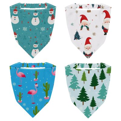 RODAILYCAY 4 Packs Hair Scarf, Chiffon Bandanas Kerchief, Christmas Flamingo Cactus Non Slip Triangle Headband Bandana for Women Girls