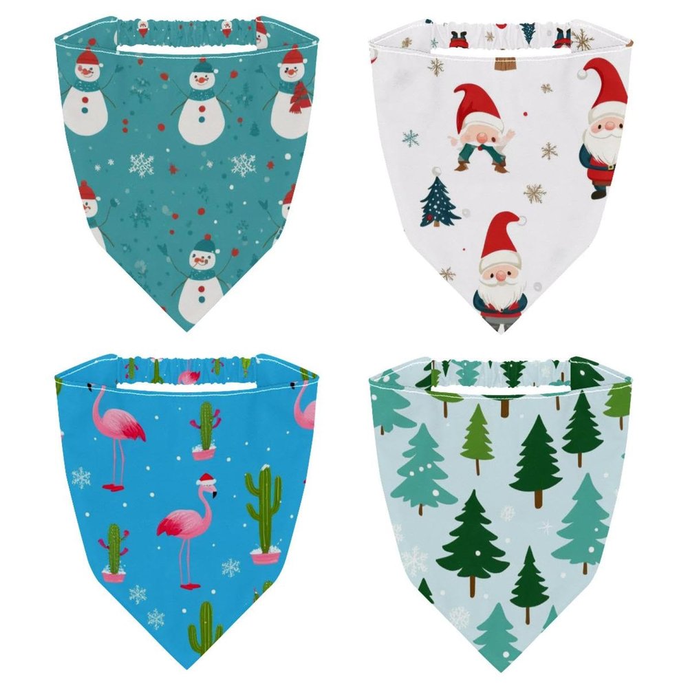 RODAILYCAY 4 Packs Hair Scarf, Chiffon Bandanas Kerchief, Christmas Flamingo Cactus Non Slip Triangle Headband Bandana for Women Girls