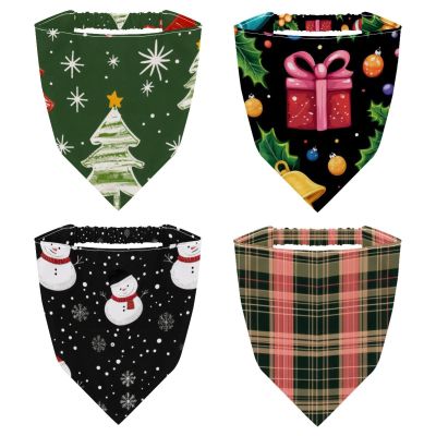 RODAILYCAY 4 Packs Merry Christmas Snowman Black Hair Scarfs, Elastic Hair Scarf Headband, Triangle Kerchief, Non Slip Head Hairband Bandanas