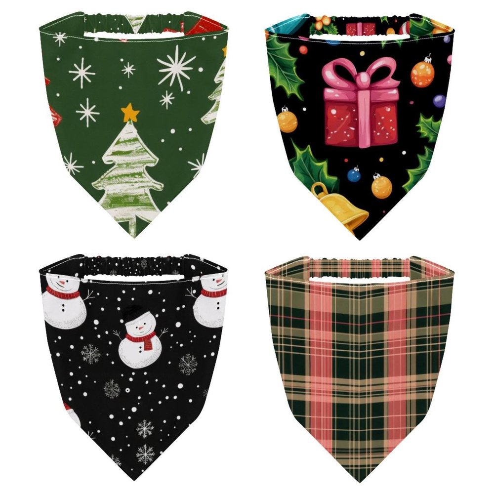 RODAILYCAY 4 Packs Merry Christmas Snowman Black Hair Scarfs, Elastic Hair Scarf Headband, Triangle Kerchief, Non Slip Head Hairband Bandanas