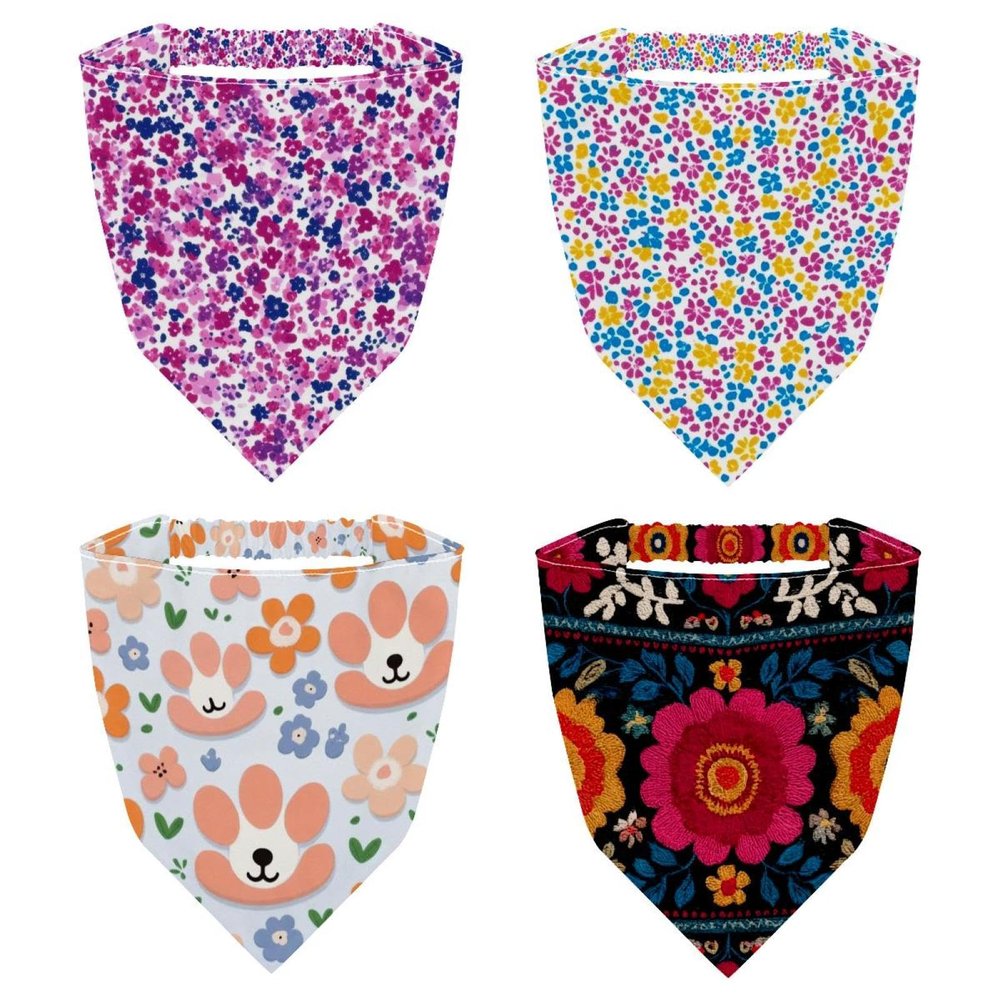 RODAILYCAY 4 Pack Cute Dog Paw Floral Hair Scarf Headband, Chiffon Triangle Head Scarf, Non Slip Head Bandanas Kerchief