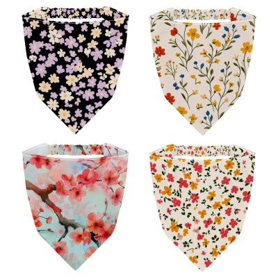 RODAILYCAY 4 Piece Hair Scarfs, Elastic Hair Scarf Headband, Triangle Kerchief, Pink Beautiful Blossom Cherry Flower Blue Background Head Hairband Bandanas