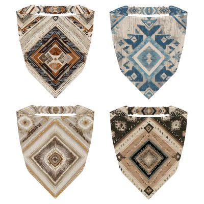 RODAILYCAY 4 PCS Hair Scarf, Chiffon Head Kerchief, Retro Abstract Ethnic Pattern Non Slip Triangle Headband Bandana for Women Girls