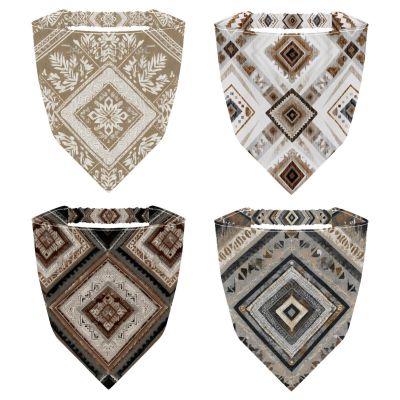 RODAILYCAY 4 Pieces Triangle Head Scarf, Chiffon Hair Kerchief, Elastic Hair Scarf Bandanas for Women Girls, Vintage Abstract Ethnic Background