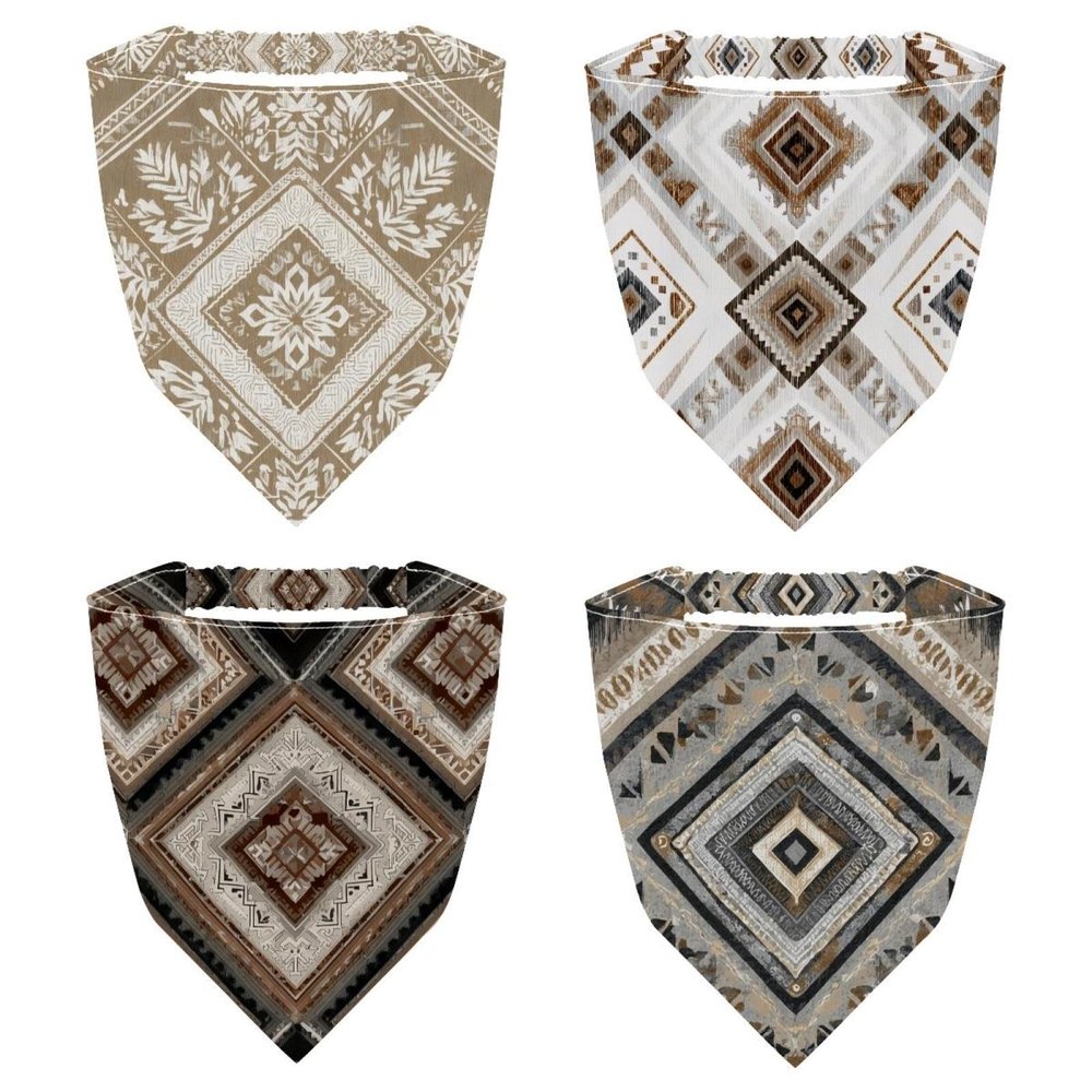RODAILYCAY 4 Pieces Triangle Head Scarf, Chiffon Hair Kerchief, Elastic Hair Scarf Bandanas for Women Girls, Vintage Abstract Ethnic Background