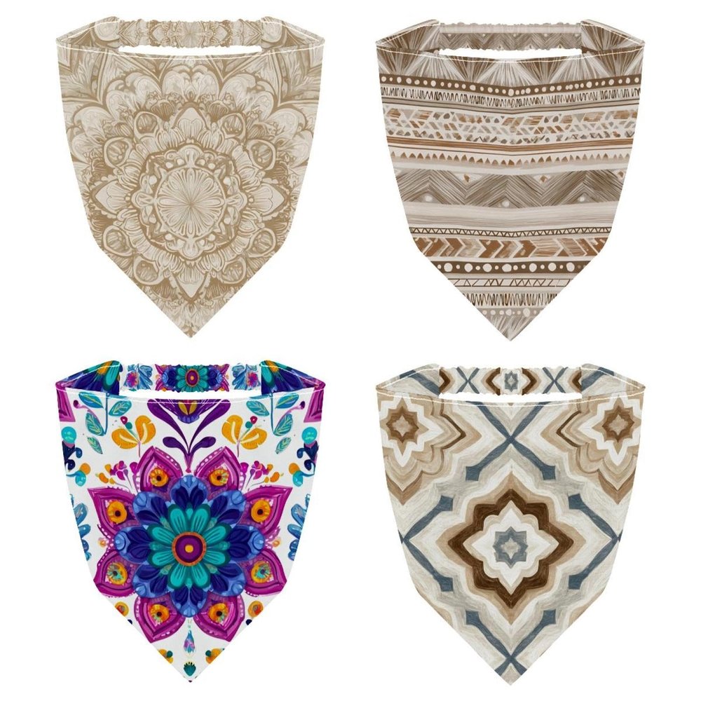 RODAILYCAY 4 Piece Art Retro Ethnic Pattern Hair Scarfs Headband, Triangle Head Scarves, Non Slip Hair Bandanas, Head Kerchief for Women Girls