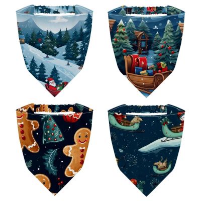 RODAILYCAY 4 Pack Hair Scarfs, Elastic Hair Scarf Headband, Triangle Kerchief, Christmas Gingerbread Head Hairband Bandanas