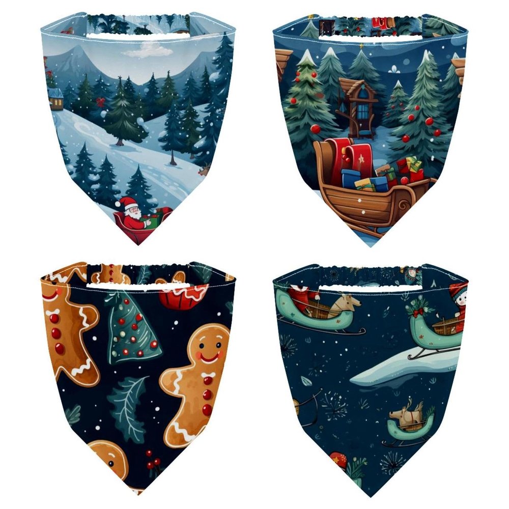 RODAILYCAY 4 Pack Hair Scarfs, Elastic Hair Scarf Headband, Triangle Kerchief, Christmas Gingerbread Head Hairband Bandanas