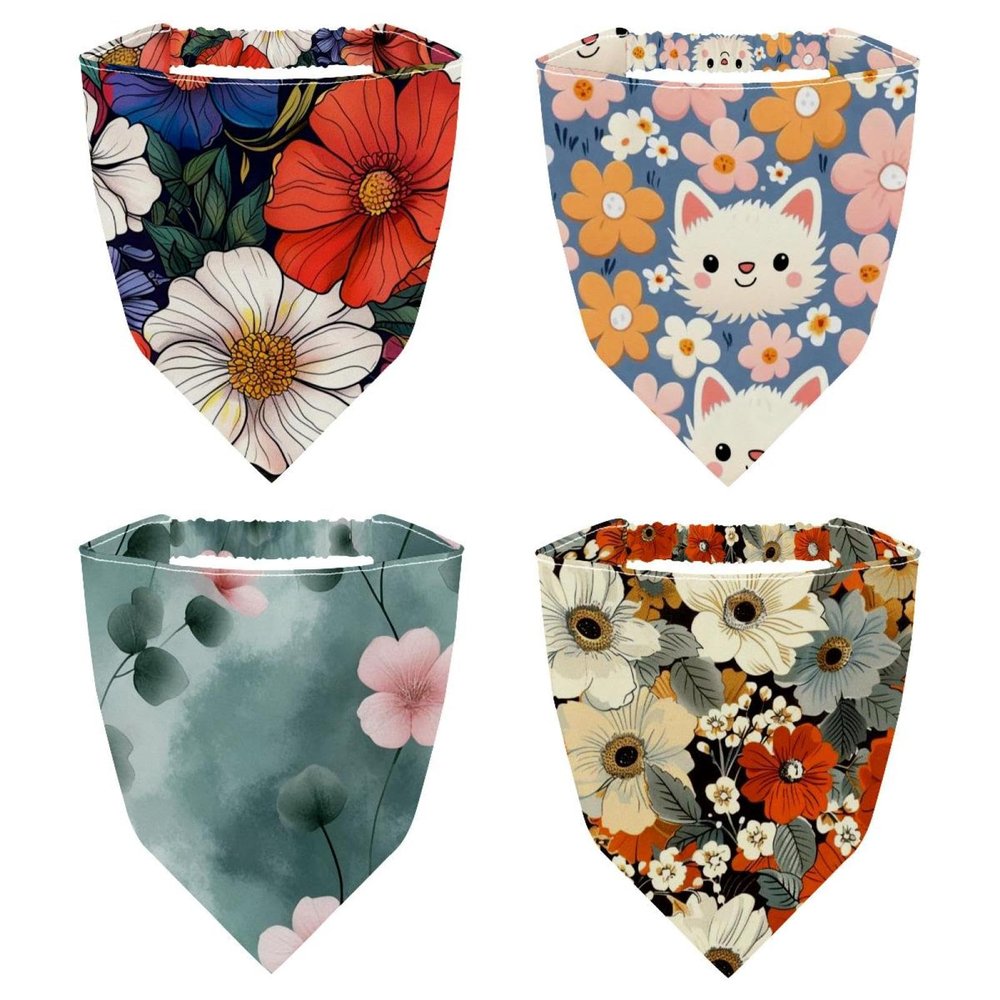 RODAILYCAY 4 Pack Triangle Head Scarf, Chiffon Hair Kerchief, Elastic Hair Scarf Bandanas for Women Girls, Pink Flower