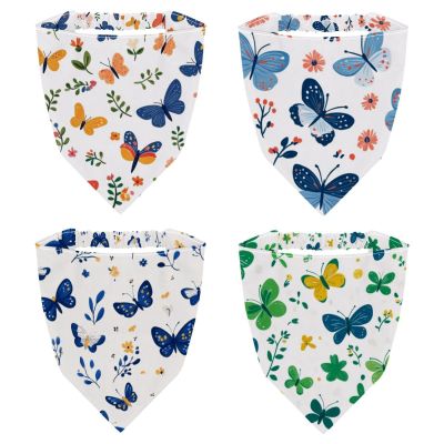 RODAILYCAY 4 Piece Hair Scarfs Headband, Triangle Head Scarves, Blue Butterfly and Flower Pattern Non Slip Hairband Bandanas, Head Kerchief for Women Girls