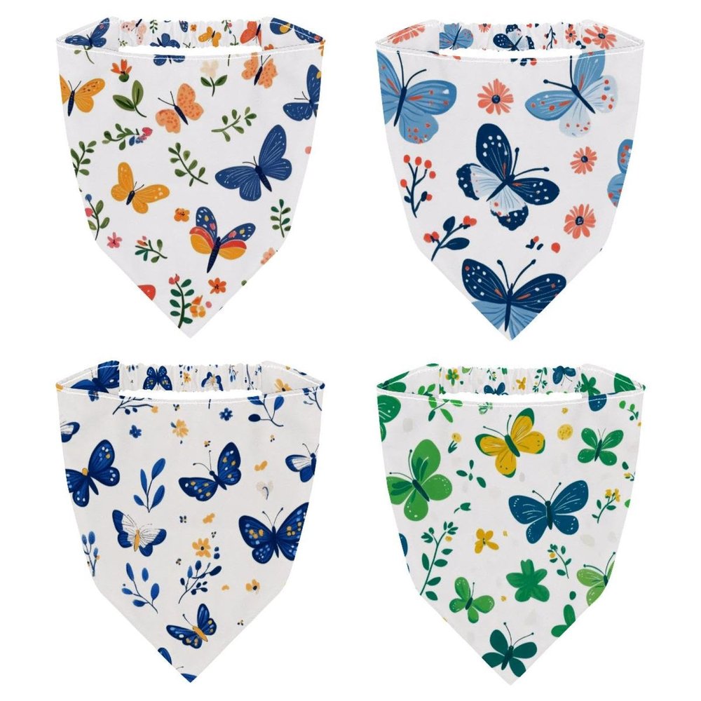 RODAILYCAY 4 Piece Hair Scarfs Headband, Triangle Head Scarves, Blue Butterfly and Flower Pattern Non Slip Hairband Bandanas, Head Kerchief for Women Girls