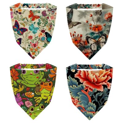 RODAILYCAY 4 Pieces Hair Scarf Headband, Funny Cartoon Frogs with Lotus Flower Chiffon Triangle Head Scarf, Non Slip Hair Bandanas Kerchief