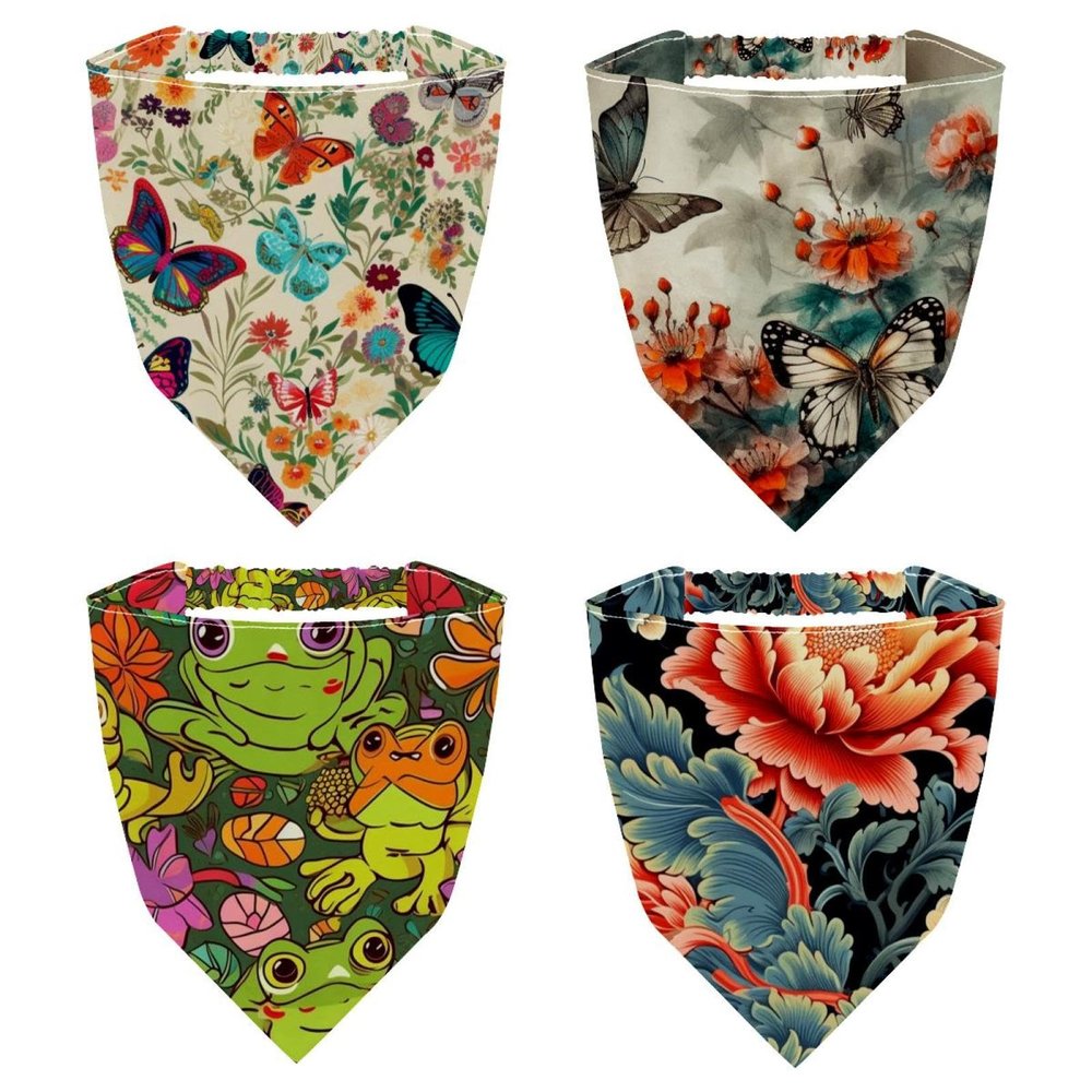 RODAILYCAY 4 Pieces Hair Scarf Headband, Funny Cartoon Frogs with Lotus Flower Chiffon Triangle Head Scarf, Non Slip Hair Bandanas Kerchief