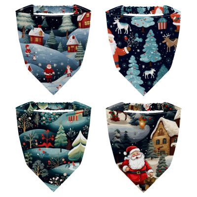 RODAILYCAY Happy Christmas 4 Packs Hair Scarf, Chiffon Bandanas Kerchief, Non Slip Triangle Headband Bandana for Women Girls