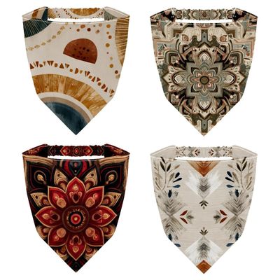 RODAILYCAY 4 PCS Hair Scarf Headband for Women Girls Non Slip Head Covers Red and Beige Ethnic Pattern Elastic Triangle Head Scarf Bandana