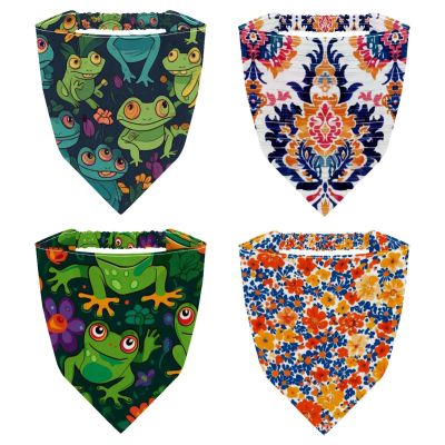 RODAILYCAY Funny Frog with Flowers 4 Pieces Hair Scarfs, Elastic Hair Scarf Headband, Triangle Kerchief, Head Hairband Bandanas